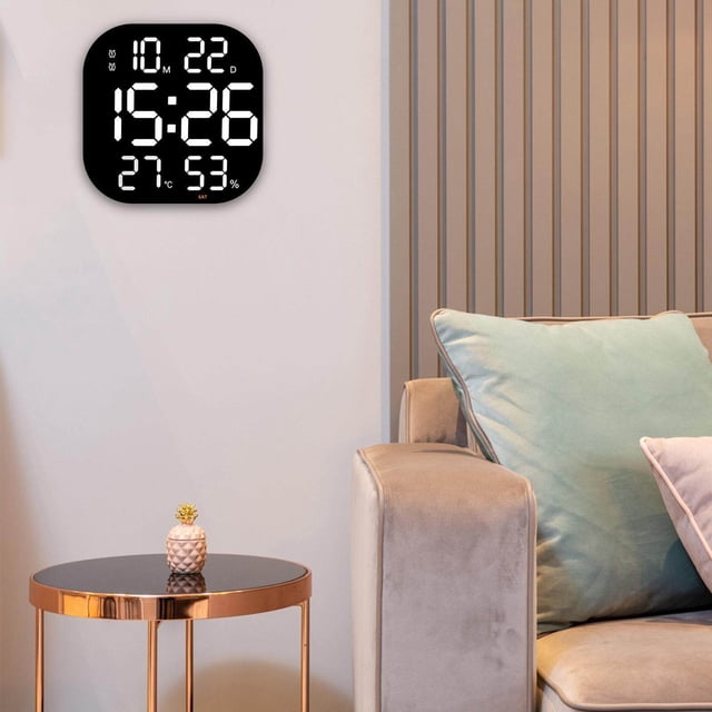 facefd Digital Wall Clock Temp Date Week Display Large Screen Adjustable Brightness White