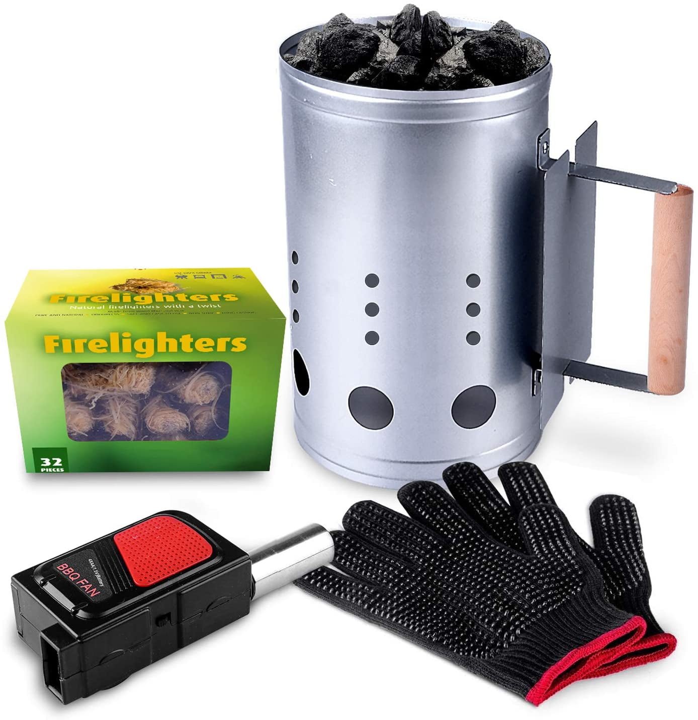 Rapid Charcoal Chimney Starter Set, Bbq Grill Lighter Cubes