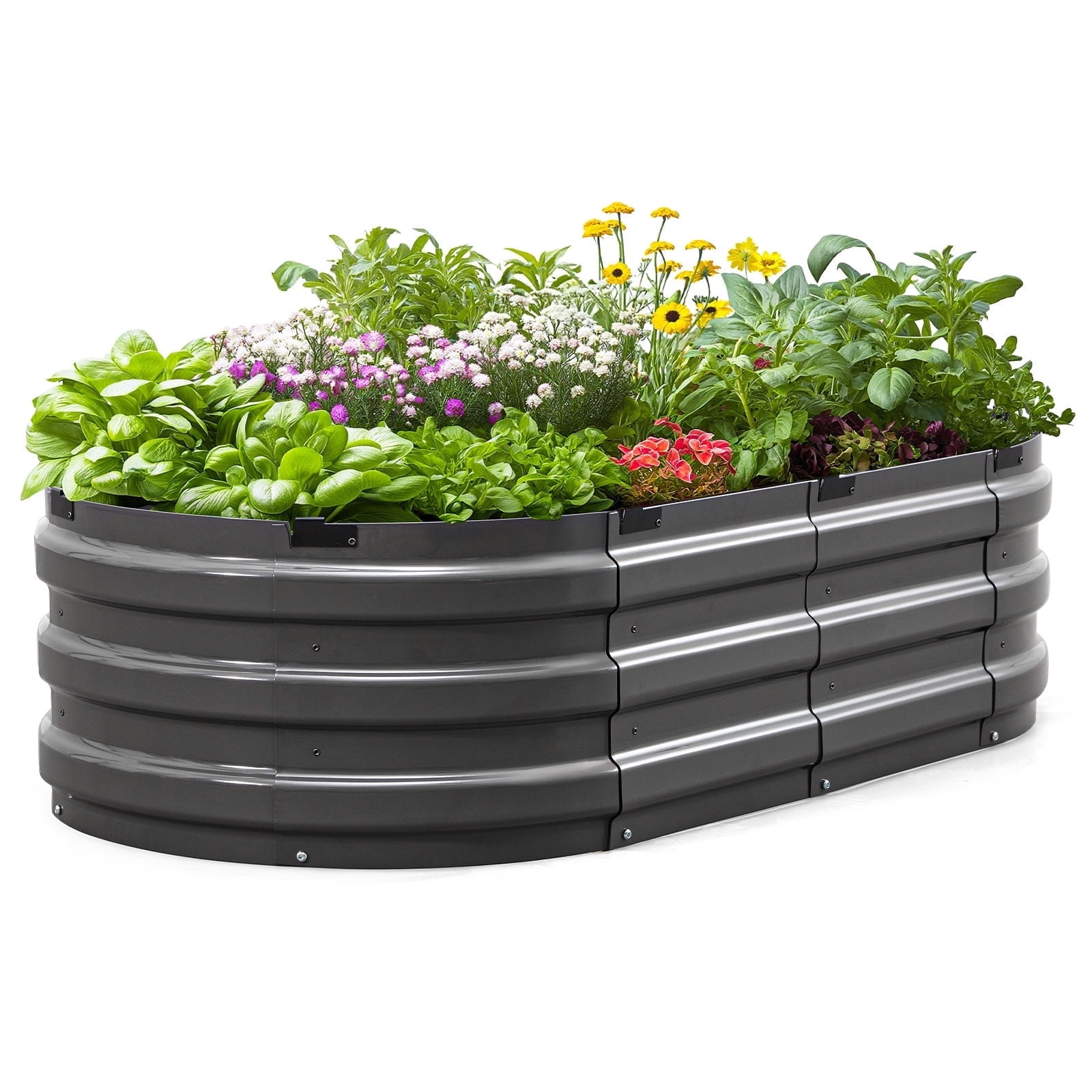 KING BIRD Screwless 4x2x1 ft Raised Garden Bed Galvanized Steel Planter Garden Box for Outdoor Gardening Vegetables Flowers Dark Grey