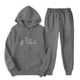 thumbnail image 2 of 2 PC Tracksuit Set Men Women Casual Loose Long Sleeve Hoodie Sweatsuit Sets Print Pullover Sweatshirt Joggers Sweatpants Set,Dark Gray 3,S, 2 of 5