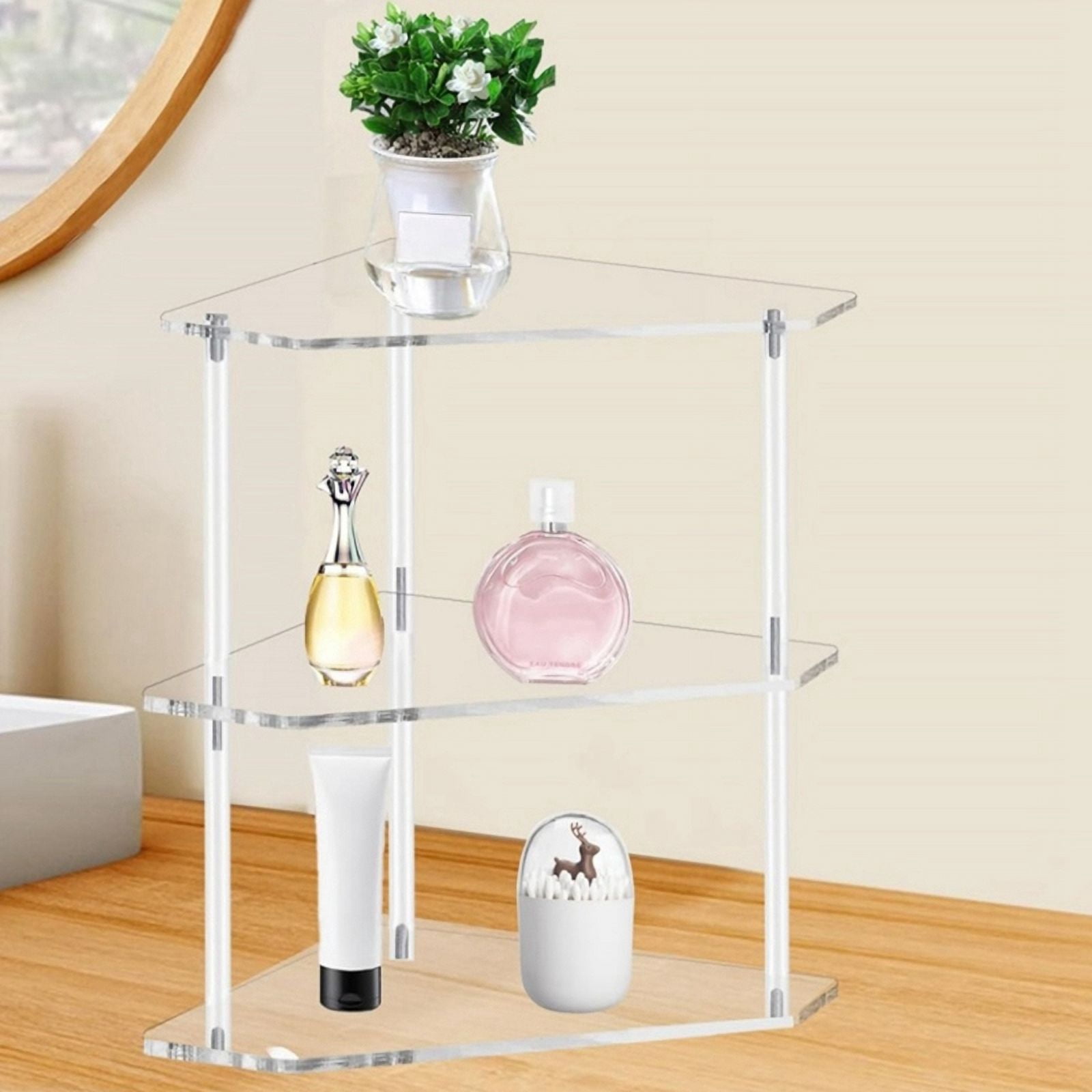 Acrylic Triangle End Table - 3 Tier Corner Side Small for Living Room, Bedroom, Bathroom