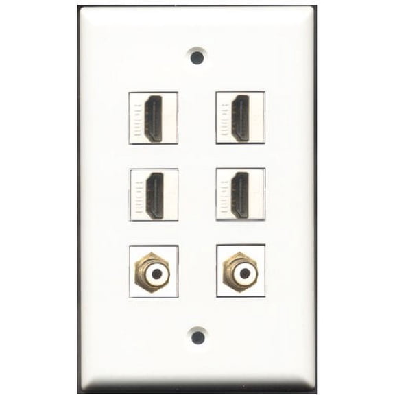 RiteAV - 4 Port HDMI 2 Port RCA White Wall Plate