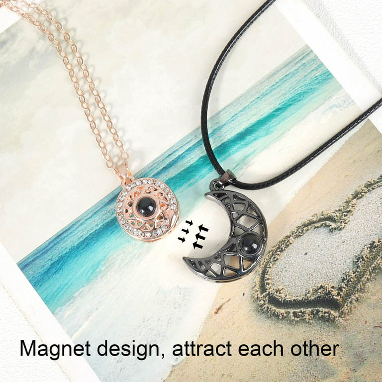 Sun and Moon 100 Languages Projection Magnetic Necklace Sterling