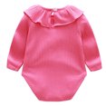 thumbnail image 4 of 2025 Baby Boys Girls Romper Spring Fall Solid Color Jumpsuit Ribbed Cotton Long Sleeves Jumpsuit Hot Pink, 4 of 5
