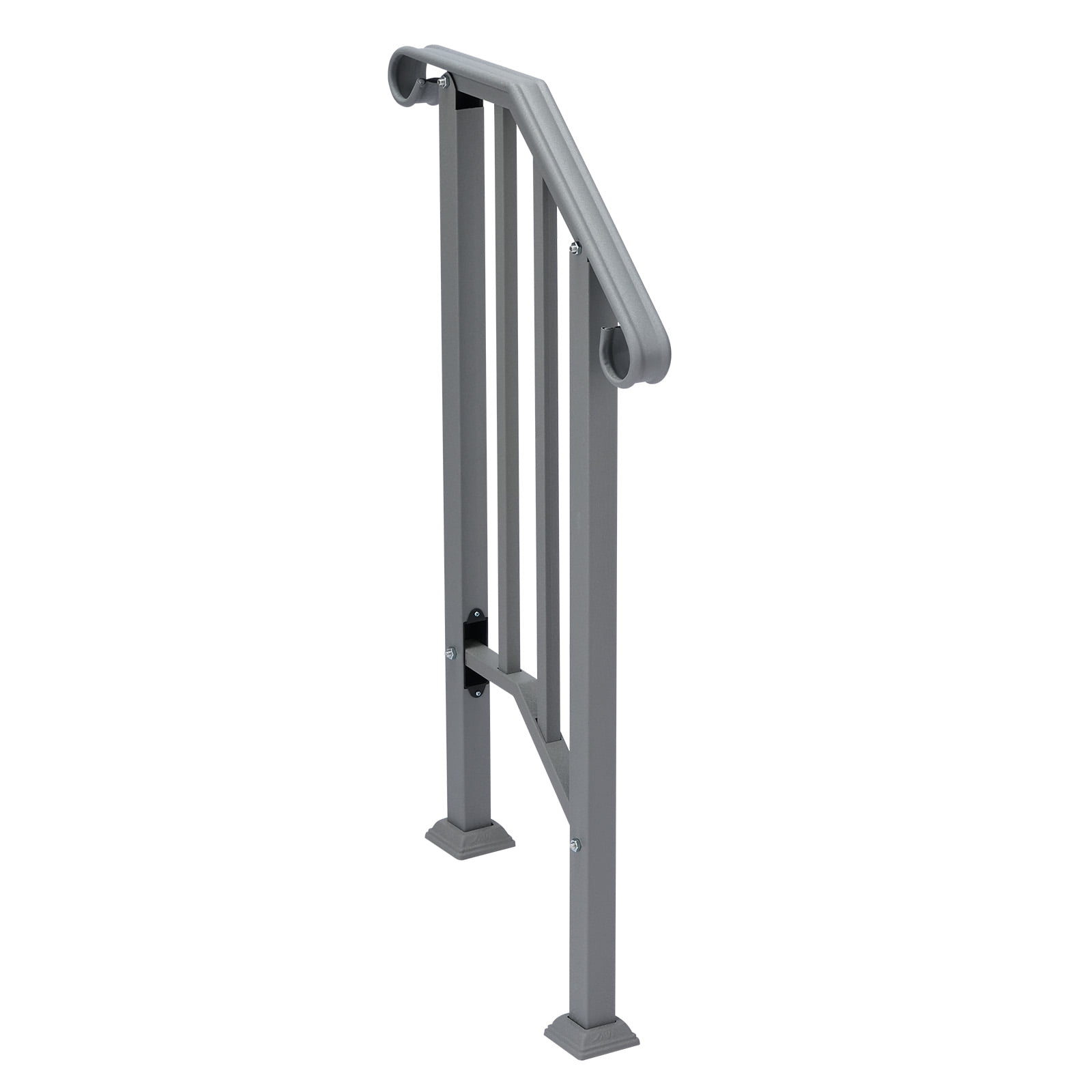 Silver Galvanized Iron Single Step Outdoor Stair Handrail Weather Resistant Anti-Rust Porch Step Safety Railing With Full Installation Hardware