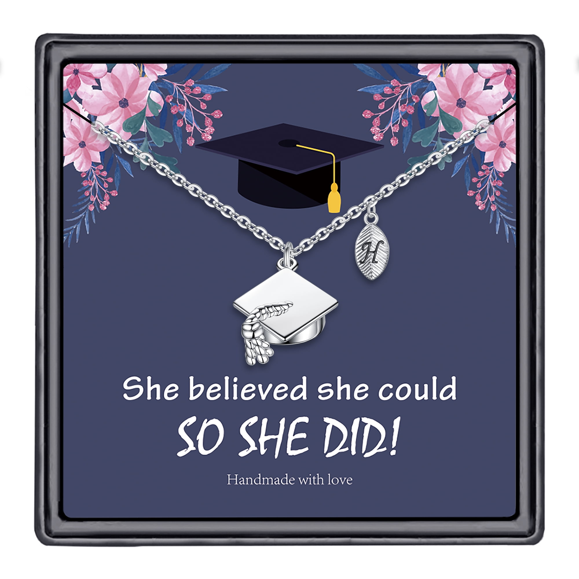 IEFSHINY Graduation Gifts for Her White Gold Plated Cap Pendant Necklace Graduation Gifts for Women Teen Girls