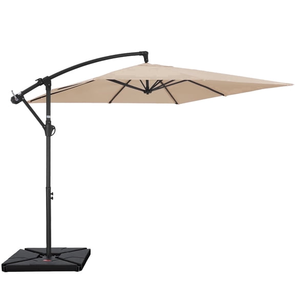FUNDAZE 8x8ft Hanging Cantilever Patio Umbrella with Base, Square Outdoor Sun Shade with Crank for Garden, Backyard, Deck,Beige