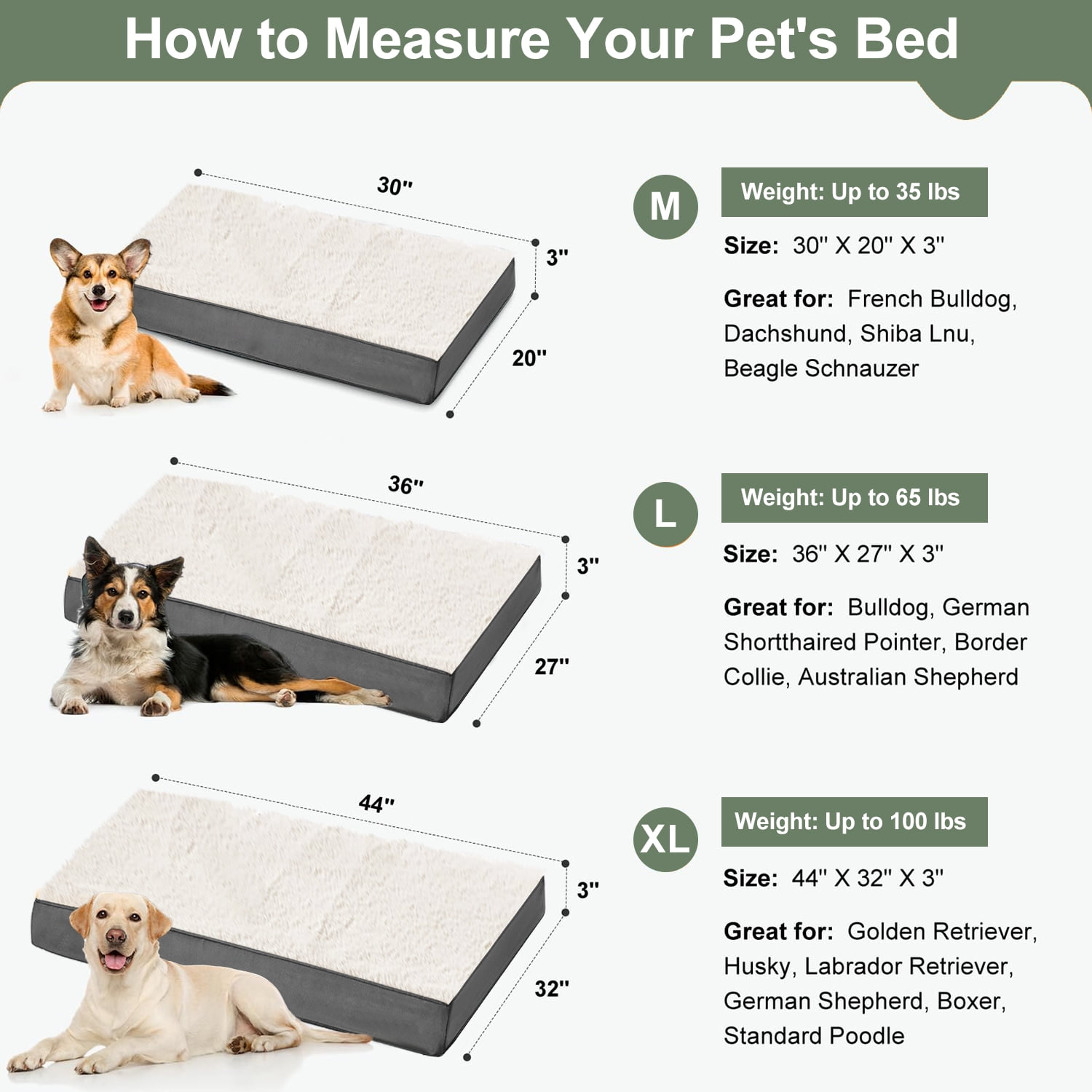 PayUSD Dog Bed for Medium Dogs, Big Orthopedic Dog Beds with Removable Washable Cover & Waterproof Lined, Egg Crate Foam Pet Bed Mats Suitable for Dogs Up to 35 lbs (Grey White, 30"X20"X3")