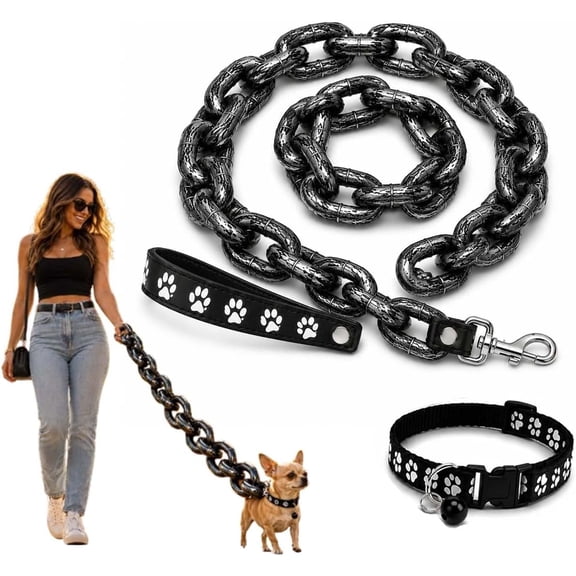 Oversized Chain Dog Leash for Small Dogs, 71 in Lightweight Plastic Faux Metal Link Pet Lead, Big Chain Walking Lead with Paw Print Handle, Novelty Photo Prop for Puppy and Cat (71 in)