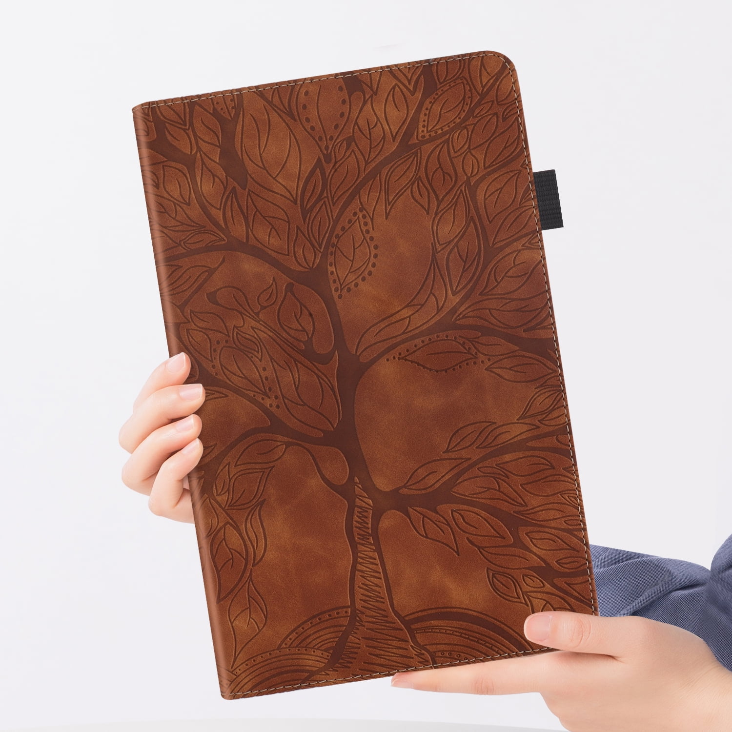Allytechgroup Elegant iPad Air 11 Inch Case Cover 2024, Lift Tree Pattern Embossed and Shockproof Tablet Case with Pencil Holder Multi Angle Viewing Stand Flip Cover for Apple iPad Air 11,Brown