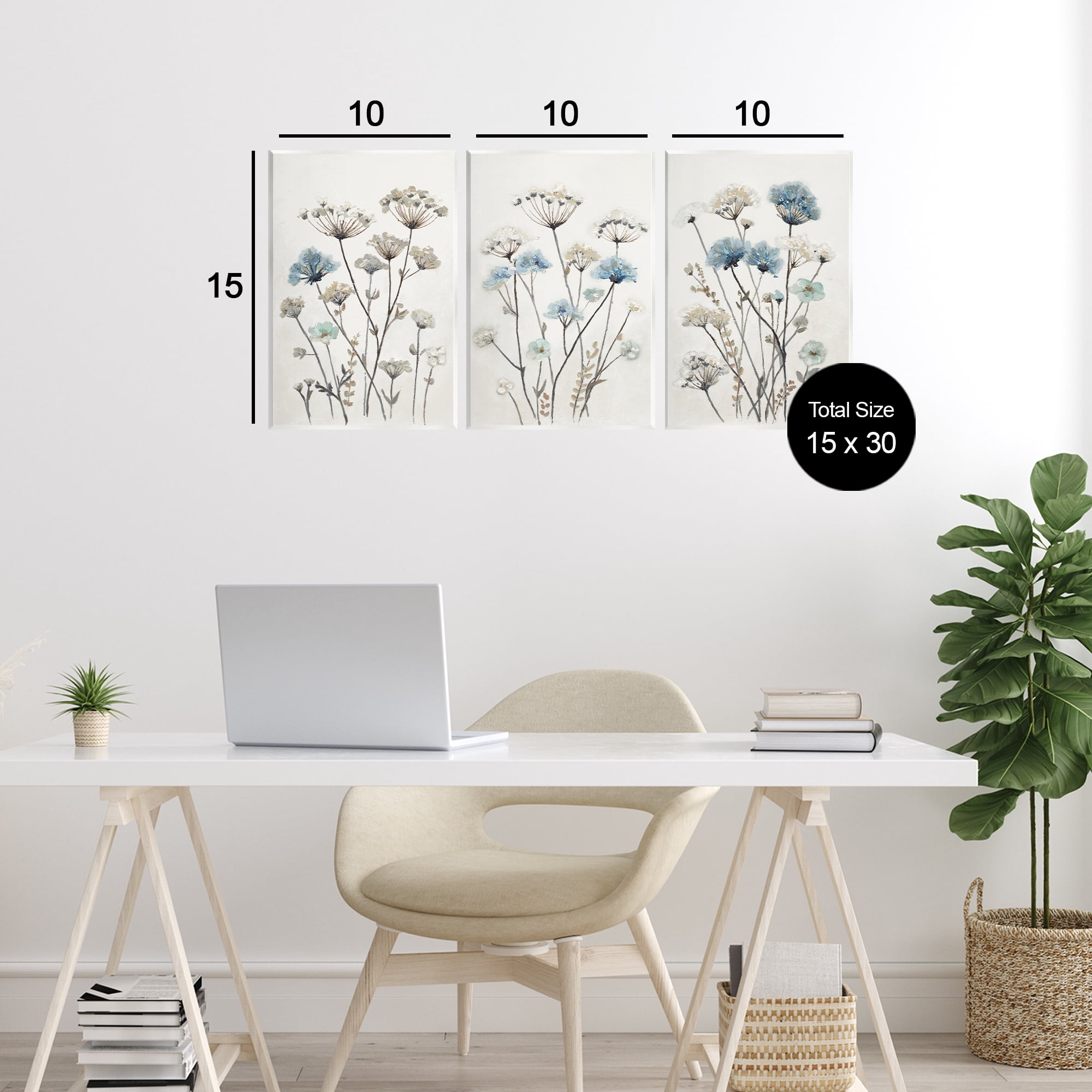Stupell Industries Neutral & Blue Garden 3 Piece Wall Plaque Art Set, design by Patricia Pinto