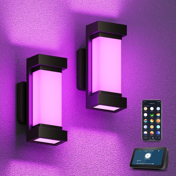 Luces de pared para exteriores XMCOSY+, 2100LM, LED inteligentes, RGBCW, paquete de 2