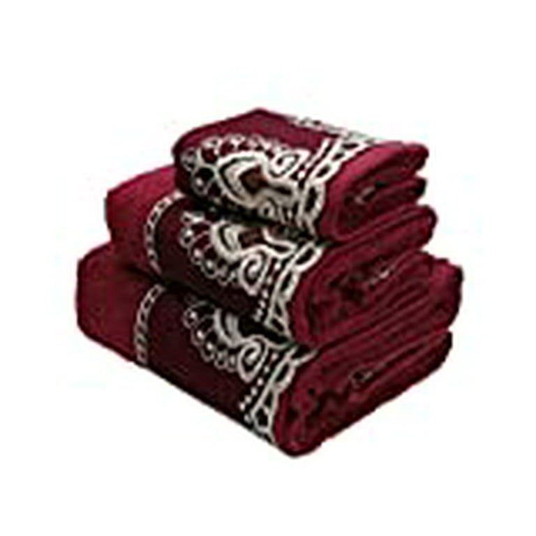 Marina Decoration Premium Luxury Decor Ultra Soft 100 Cotton Sheer Lace Bathroom Modern 3 Piece Towel Set Burgundy Color Walmart