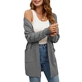 thumbnail image 3 of Suéter Informal de Color Liso para Mujer, Cárdigan Oversize de Punto Suave para Mujer Gris XL, 3 of 8