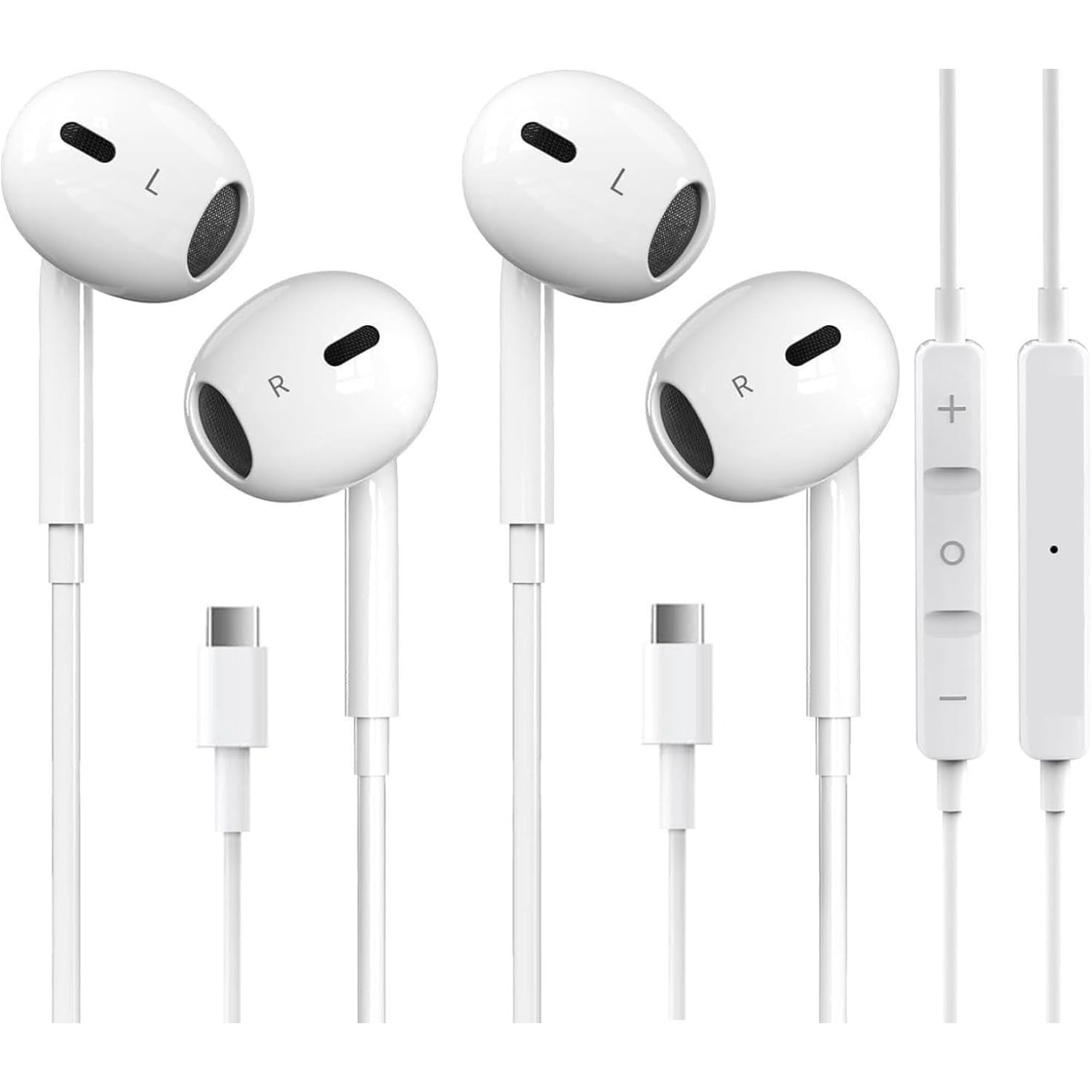 2 Packs USB C Headphones for iPhone 16/15 Earbuds with Microphone & Volume Control HiFi Stereo Type C Earphones for Galaxy S23/S22/S21/S20/Ultra Note 10/20, for iPad Pro Pixel 7/6/6a/5/4 OnePlus 9 8