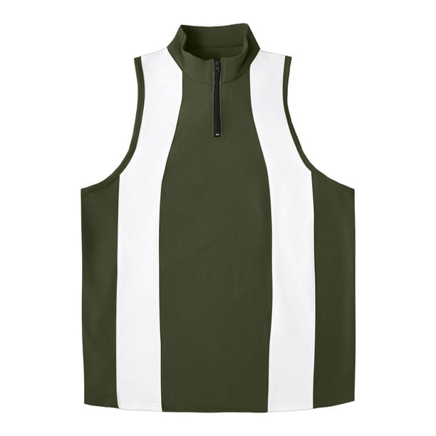 Camiseta sin mangas con cuello alto para hombre, color liso, elástica, moderna, deportiva, para el tiempo libre, fitness, con cremallera.