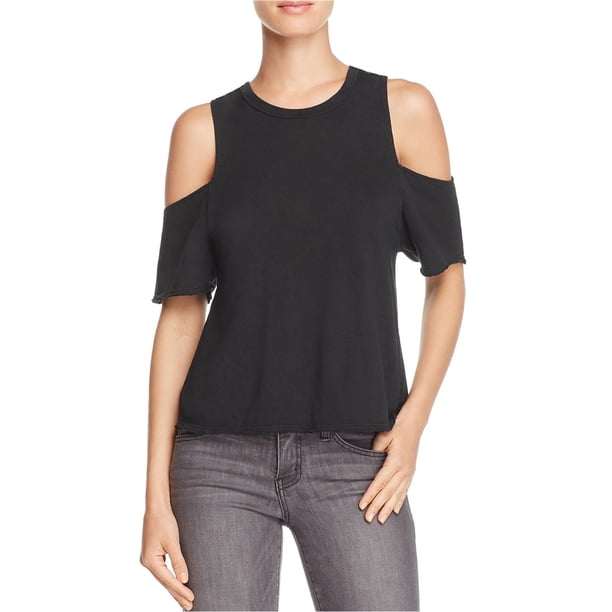 Free People - Camiseta básica Taurus Cold Shoulders para mujer, color negro, grande Free People Camiseta básica