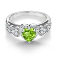 thumbnail image 3 of Gem Stone King 925 Sterling Silver Green Peridot and White Moissanite Halo Ring for Women | 0.95 Cttw | Heart Shape 6MM | Gemstone August Birthstone | Size 9, 3 of 6