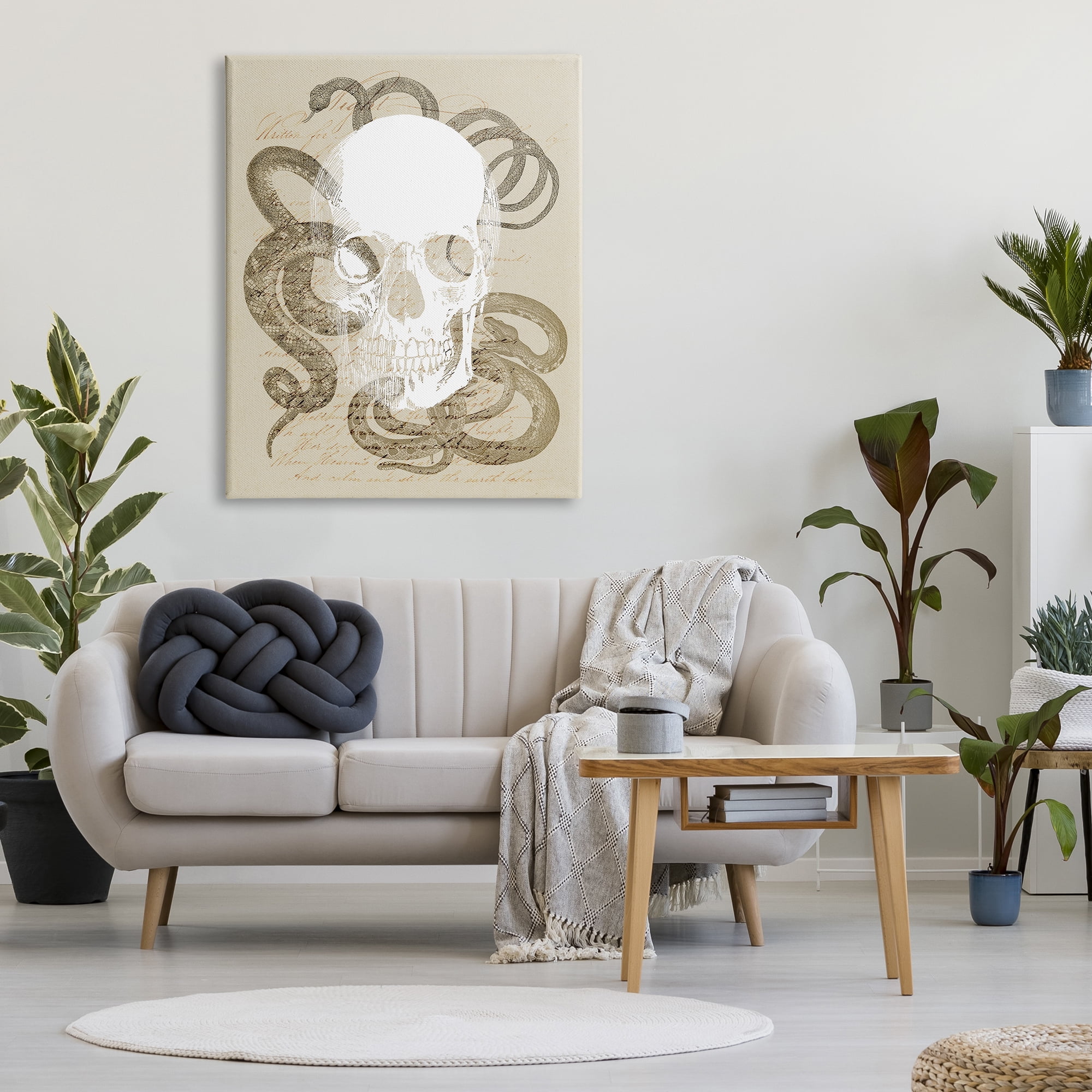 Stupell Industries Skull & Snake Vintage Script Animals & Insects Painting Gallery Wrapped Canvas Art Print Wall Art, 36 x 48