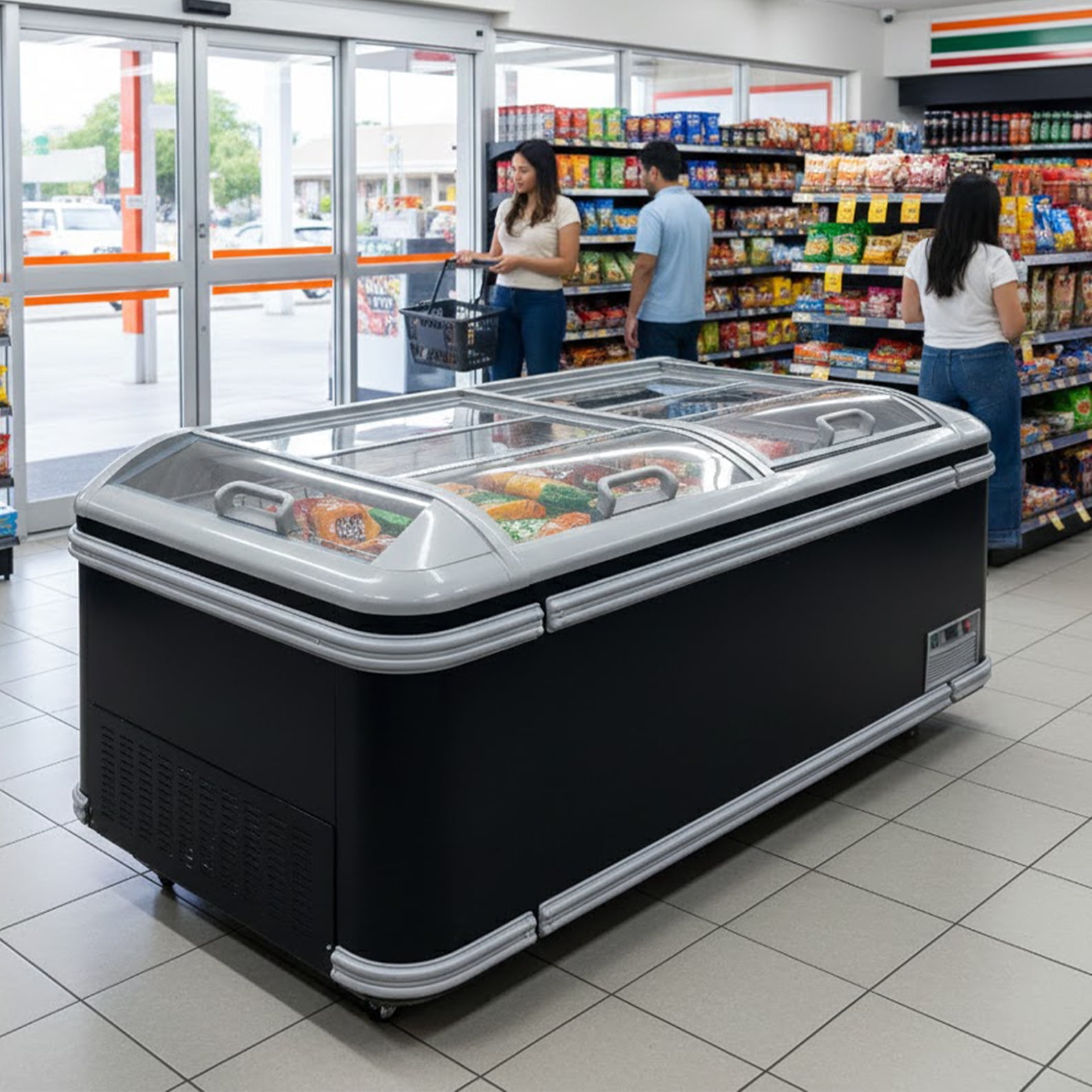 NSF 73" Commercial Island Freezer With Sliding Glass Top – Frost-Free Display Freezer for Supermarkets