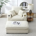 thumbnail image 4 of Aukfa 43 inch Corduroy Chaise w/ 2 Cupholders, Storage Ottoman, Plush Chair Bed, 3 Pillows, Cream, 4 of 9