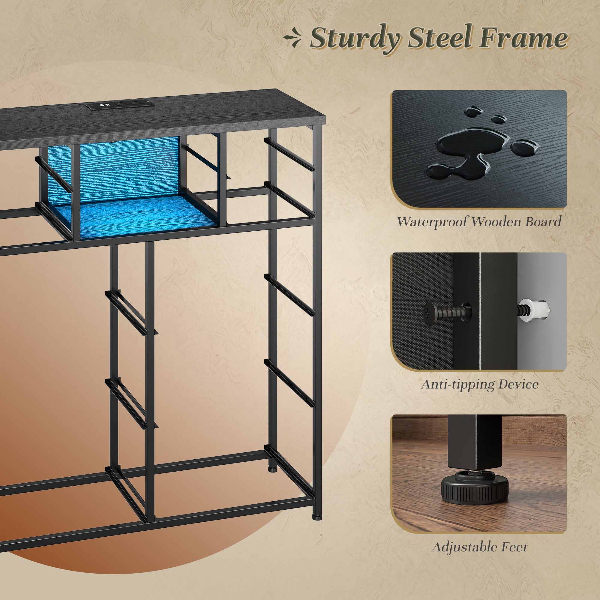 Enhomee Black Dresser for Bedroom with LED Lights & Charging Station Tall Chest of 10 Fabric Drawers with Storage Shelves