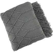 Fennco Styles Irregular Rhombus Diamond Knit Fringe Throw Blanket 50" W x 60" L – Grey Geometric Woven Blanket for Couch, Bedroom and Living Room Décor