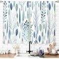 thumbnail image 2 of Blue Leaf Floral Small Kitchen Curtains Plant Window Treatment Tropical Herb Rod Pocket Cafe Short Window Curtains for Bathroom Dining Laundry Room Botanical Treatment Drapes 27.5x39 inch, 2 of 6