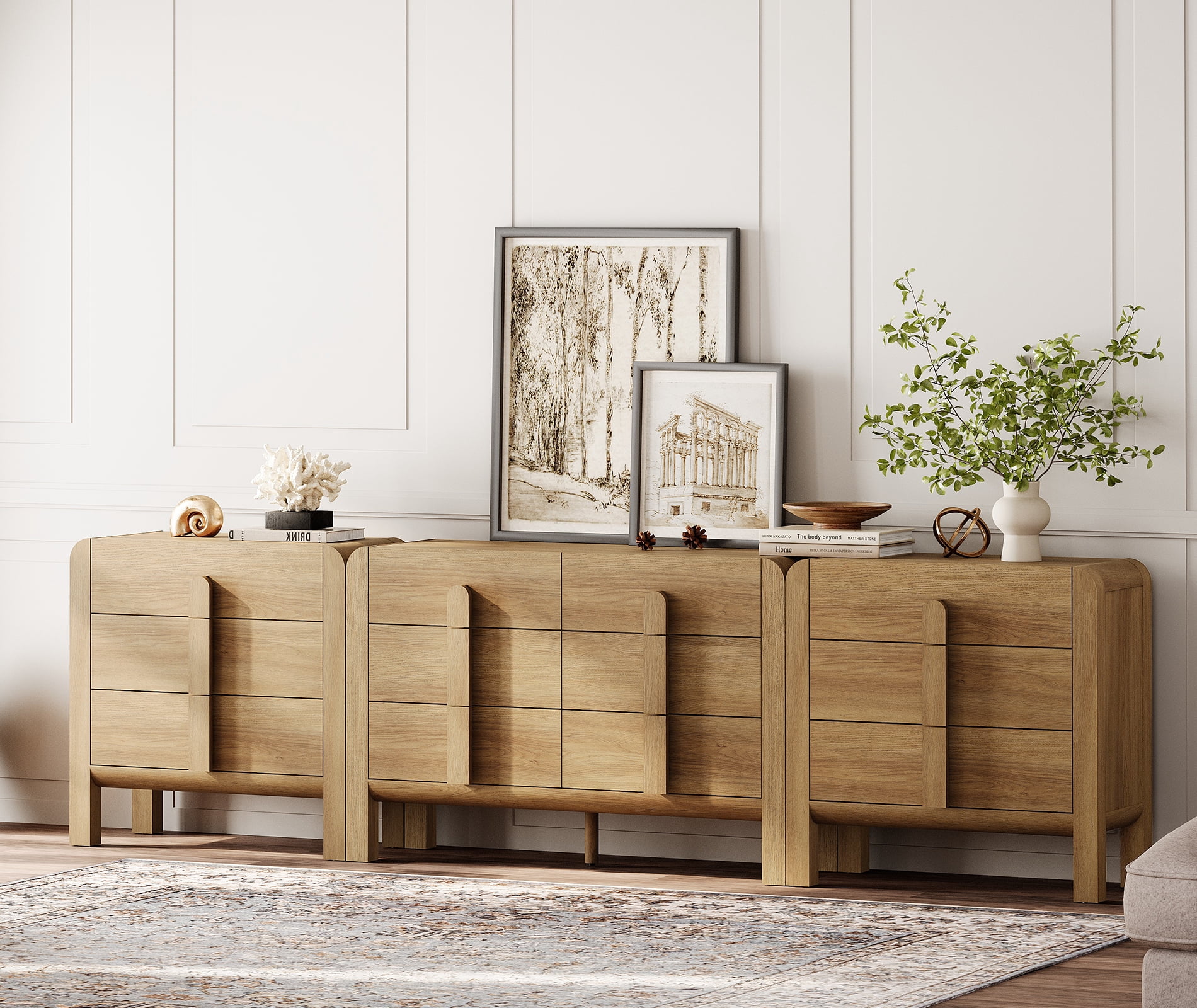 Modern Dresser TV Stand for TVs up to 120 inch, 3-in-1 Mid Century Entertainment Center with Storage, Wood Media Console Table with 12 Drawers for Living Room Bedroom