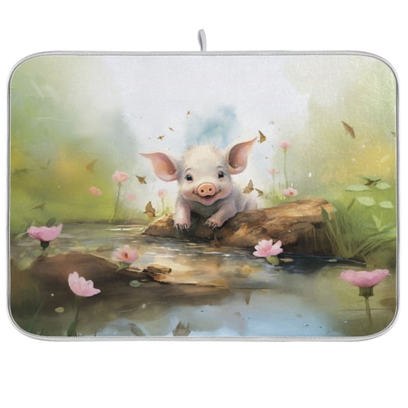 Pig Pool Stone Flowers Dish Drying Mat Dish Drainer Rack Mats Water Absorbent Non-Slip Easy Clean Heat Resistant for Kitchen Counter