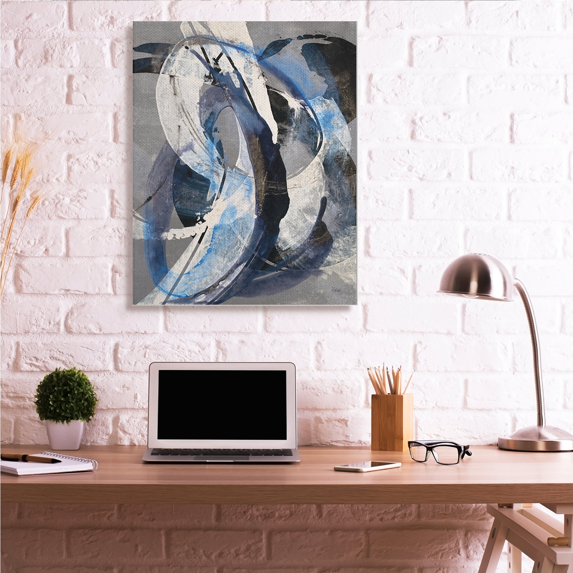 Stupell Industries Aquatic Themed Fluid Abstraction White Blue Paint Swirls,36 x 48,Designed by K. Nari