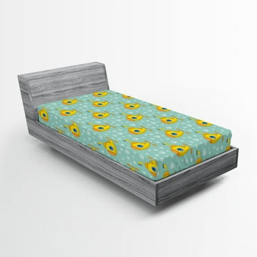 Ambesonne Yellow Submarine Fitted Sheet, Nautical Style, Twin Size, Seafoam and Earth Yellow