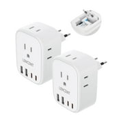LENCENT Europe Travel Plug Adapter,International plug outlet adapter USB Type-C Foldable Power plug with 4 Outlets, Charger Adaptor, US to Most of Europe EU Iceland Spain Italy France Germany,2 PACK