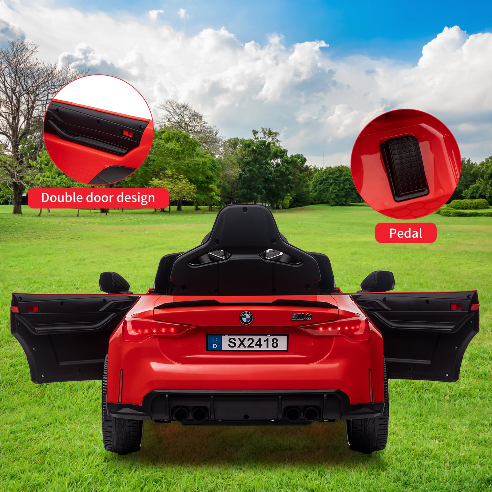 Joyspirit BMW M4 Licensed Remote Control Electric Ride-On Car for Kids - Bluetooth, 3-Speed, LED Lights, Suspension System,Red, Ideal for Ages 37-83 Months