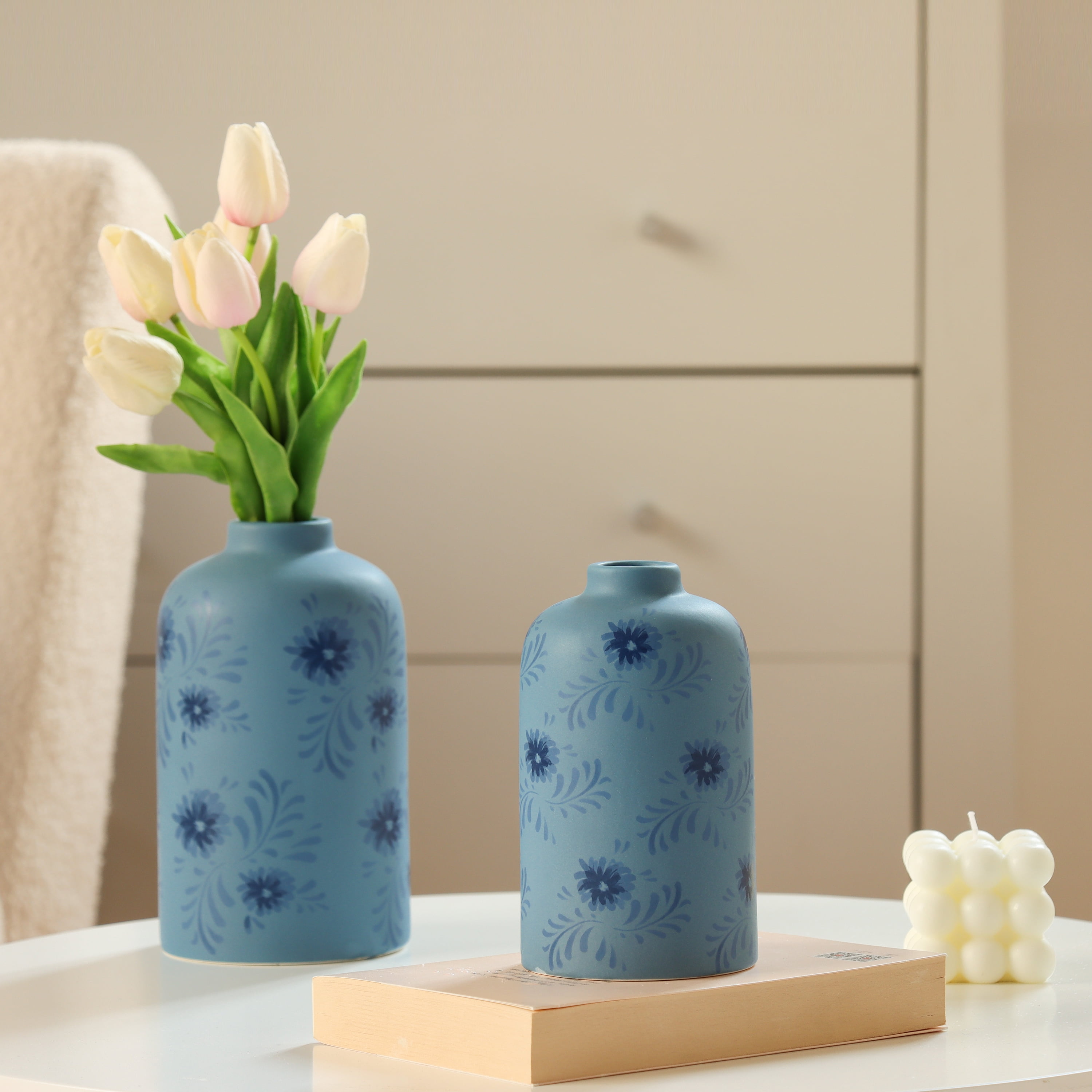 Mainstays By Becky G. & Alejandra Small 6.38" Blue Flower Decorative Ceramic Vase