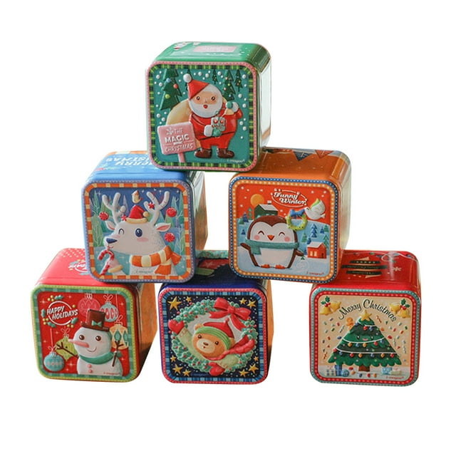 Christmas Series Tinplate Candy Boxes Cube Gift Storage Tank Biscuit Container Tea Leaves Scented Tea Organizer (Random Color)