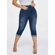 thumbnail image 3 of Pantalones vaqueros recortados para mujer, informales, de verano, con dobladillo rasgado, tiro medio #1, azul oscuro, mediano, 3 of 5