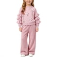 thumbnail image 2 of BLVB Toddler Baby Girls 2 Pieces Outfits Lounge Set Knit Ruffle Long Sleeve Sweaters Long Pants Kids Cozy Sweater Sets 1-8 Years(Pink,7-8 Years), 2 of 5