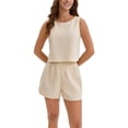 thumbnail image 2 of INSPIRE CHIC Linen Short Sets for Women Sleeveless Tank Top High Waisted Shorts with Pockets Lounge Sets Summer Outfits XL Khaki, 2 of 5