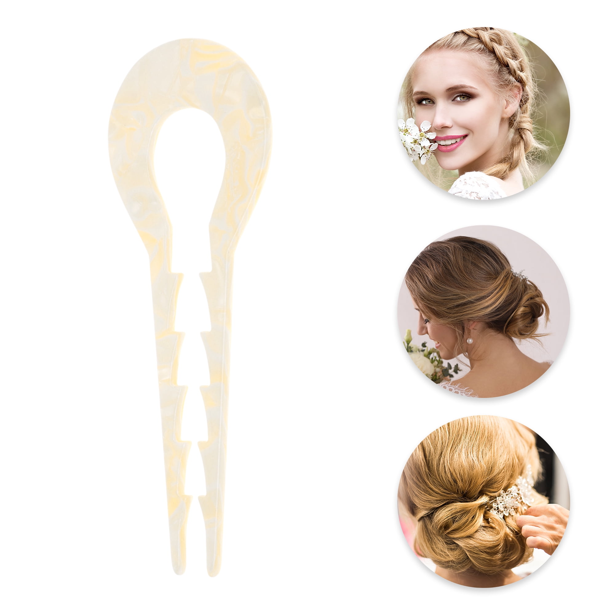 Unique Bargains Comfortable No Slip U-shaped Toothed Chignon Pin for Women 1 Pc Beige