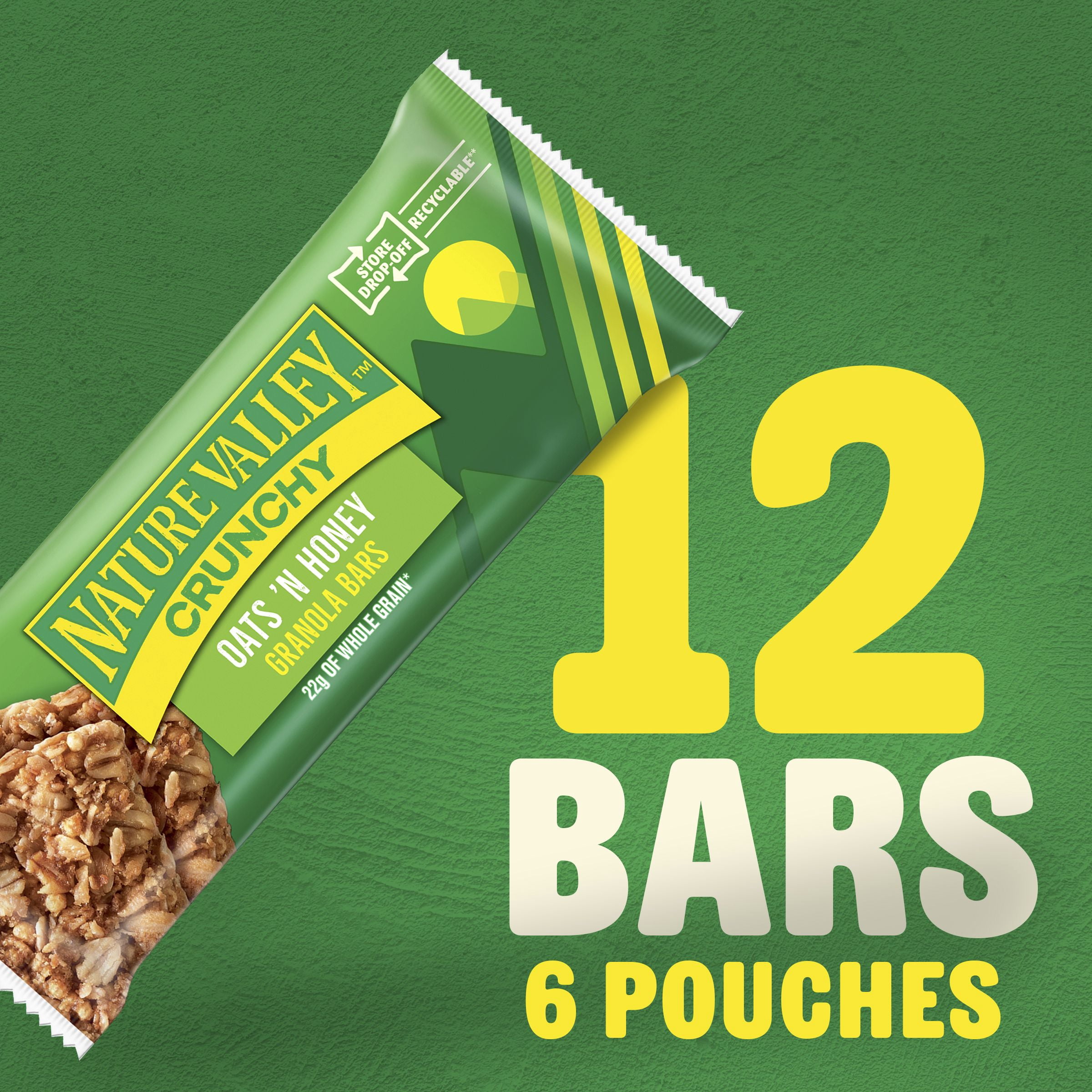 Nature Valley Crunchy Granola Bars, Oats 'n Honey, 12 Count, 8.94 oz (6 Pouches)