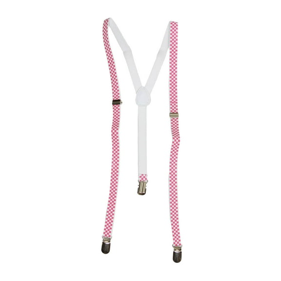 Checkered 3 Clip Stretchable Suspenders 2 pack- Pink