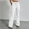 thumbnail image 7 of Ayolanni Womens Pants Jogging Hiking Solid Straight Leg Pants White Drawstring Elastic Waist Slim Cargo Pants with Pockets XL, 7 of 7