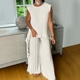 thumbnail image 7 of 2 Piece Outfits for Women Dressy Pleated Wide Leg Pants Set - Asymmetric Hem Loose Tunic Tops Matching Lounge Sets, 7 of 7