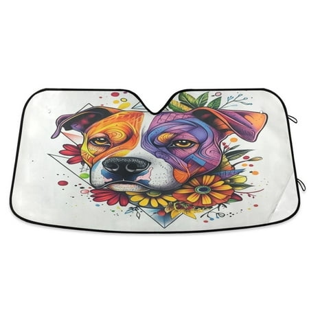 Car Sun Visor 55*27.6inch Windshield Sun Shield Car Sun Curtain Car Sun Shield Car Sun Insulation Suitable For Most Vehicles Color Art Cool Dog