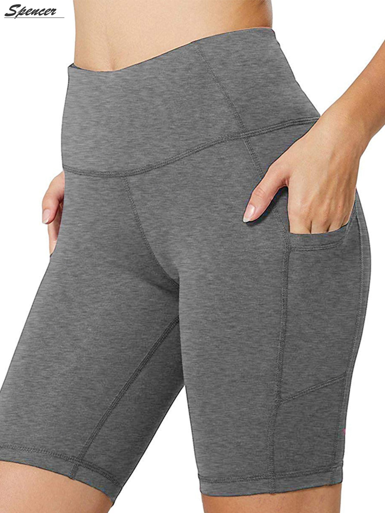 Voqeen Women High Waist Yoga Pants with Pockets Hip Lift Stretch Running Workout Yoga Leggings Tummy Control Sports Shorts Exercise Tights