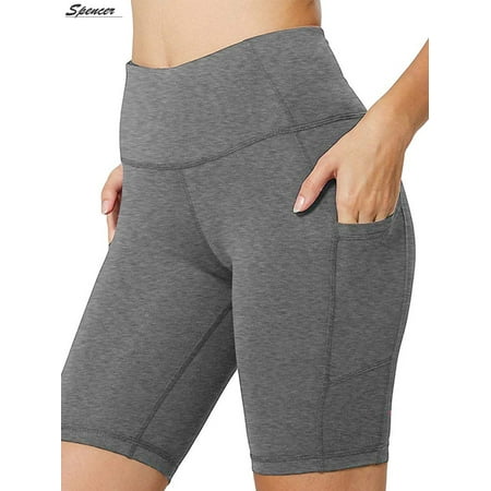 Spencer Women High Waist Fitness Compression Shorts Tummy Control Quick-Dry Running Yoga Sport Shorts Pants with Side Pockets Workout Legging
