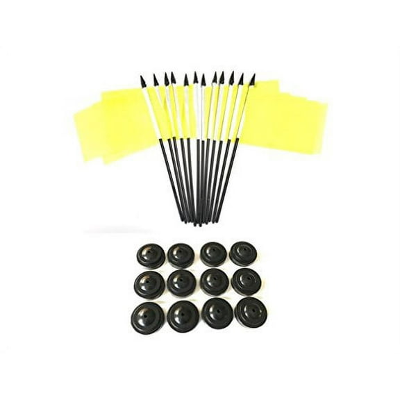 BOX of 12 Solid Yellow 4"x6" Miniature Desk & Table Flags With 12 Flag Stands, 4x6 Solid Yellow Small Mini Stick Flags