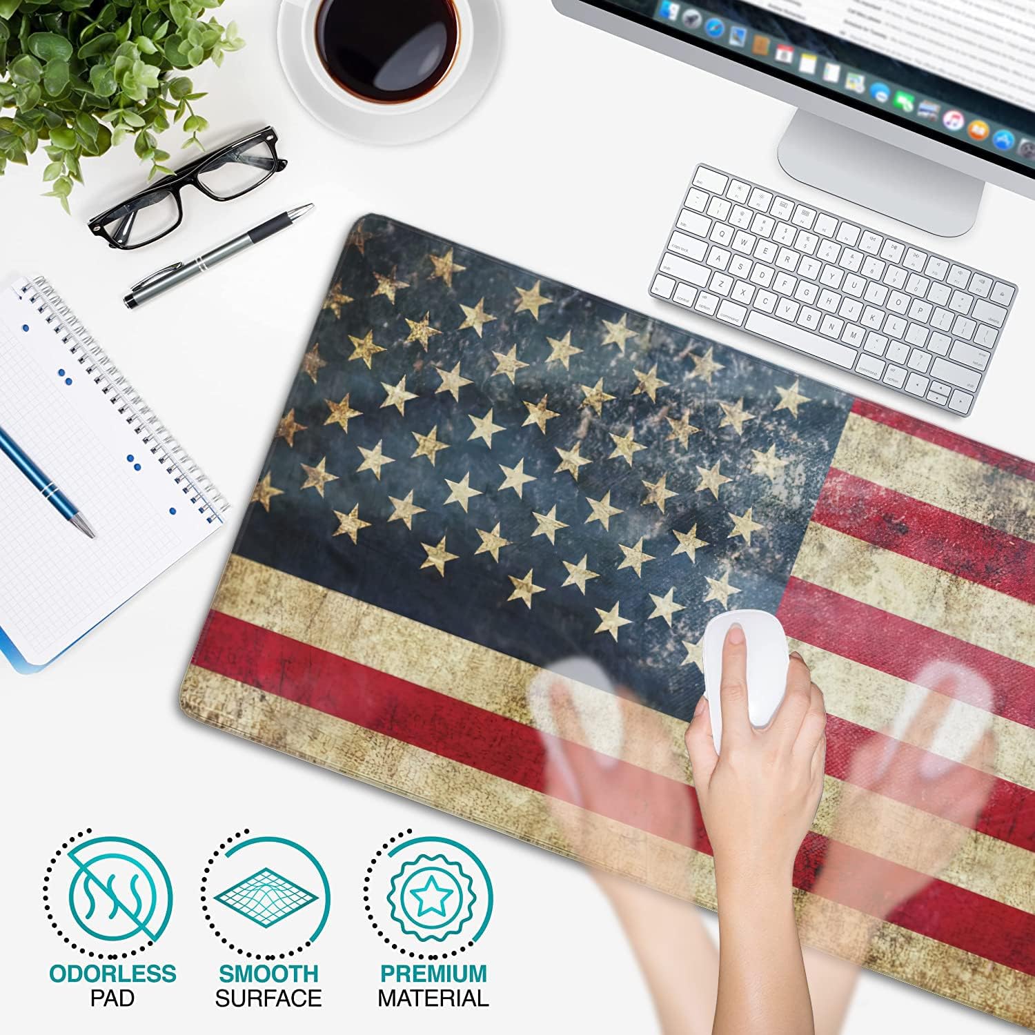 Retro Flag of United States Large Mouse Pad Extended Gaming Mouse Pad Waterproof Desk Mat with Stitched Edge,Non Slip Base Keyboard Mouse pad for Home Office 35.4" X 15.7"