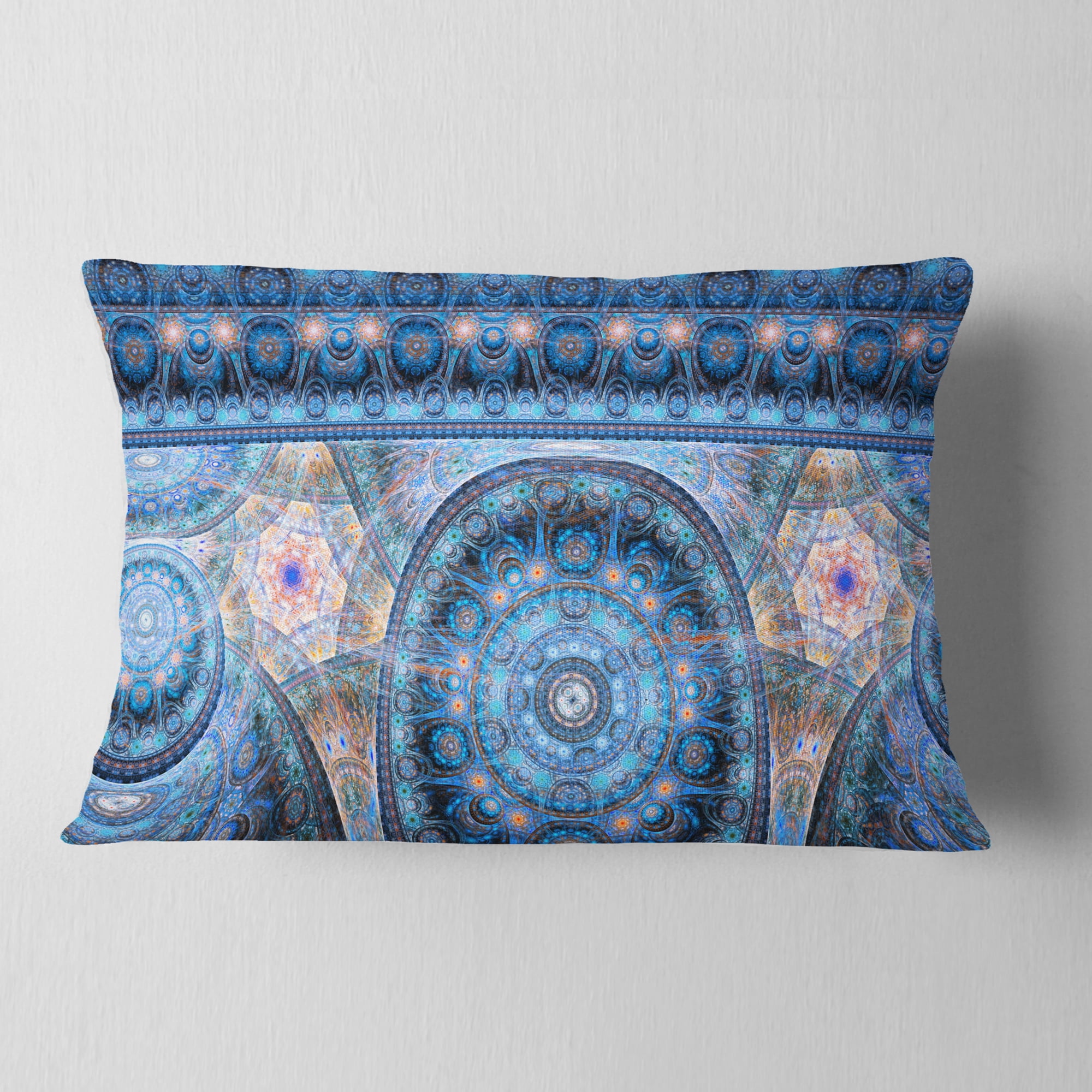 Designart Light Blue Living Cells Fractal Design - Abstract Throw Pillow - 12x20